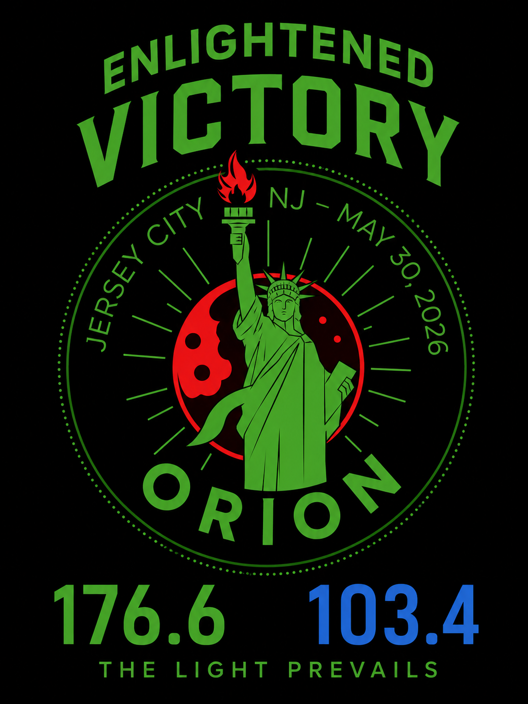 Enlightened Victory poster: Enlightened 176.6, Resistance 103.4, the light prevails.